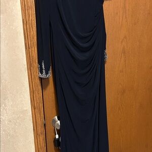 Sophisticated Blue Long Sleeve Dress with Embellished Cuffs